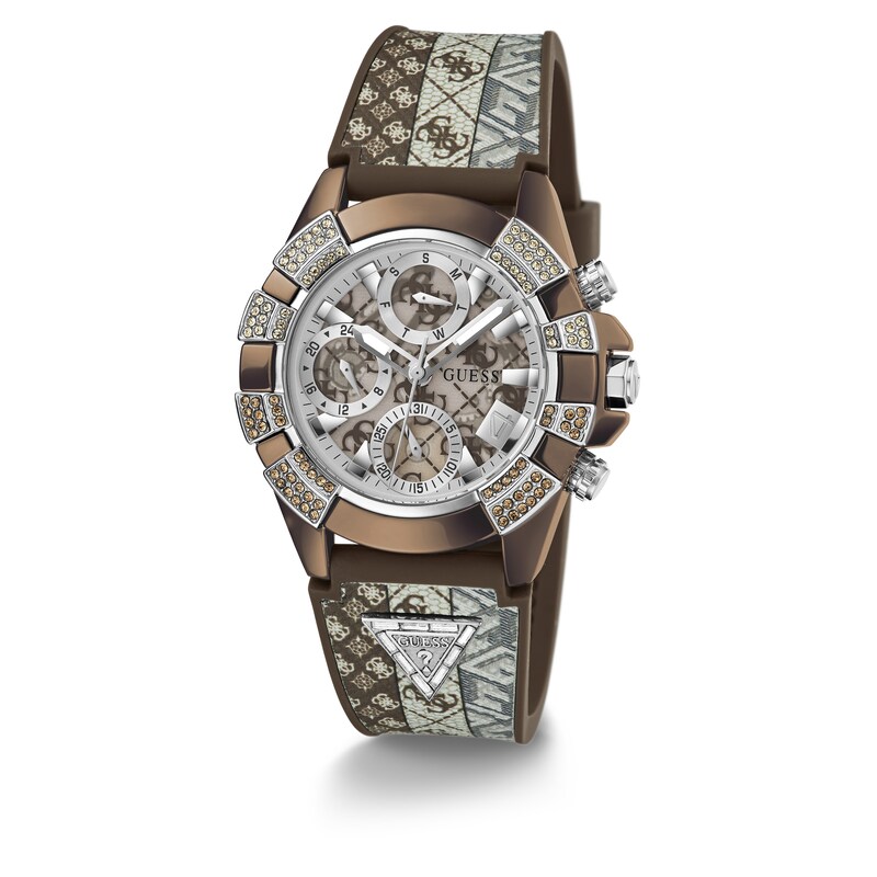 Main Image 5 of Guess 40th Edition Ladies' Brown Tone Stone Set Fabric Backed Silicone Strap Watch