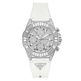 Guess 40th Edition Ladies' Stainless Steel Stone Set Fabric Backed Silicone Strap Watch