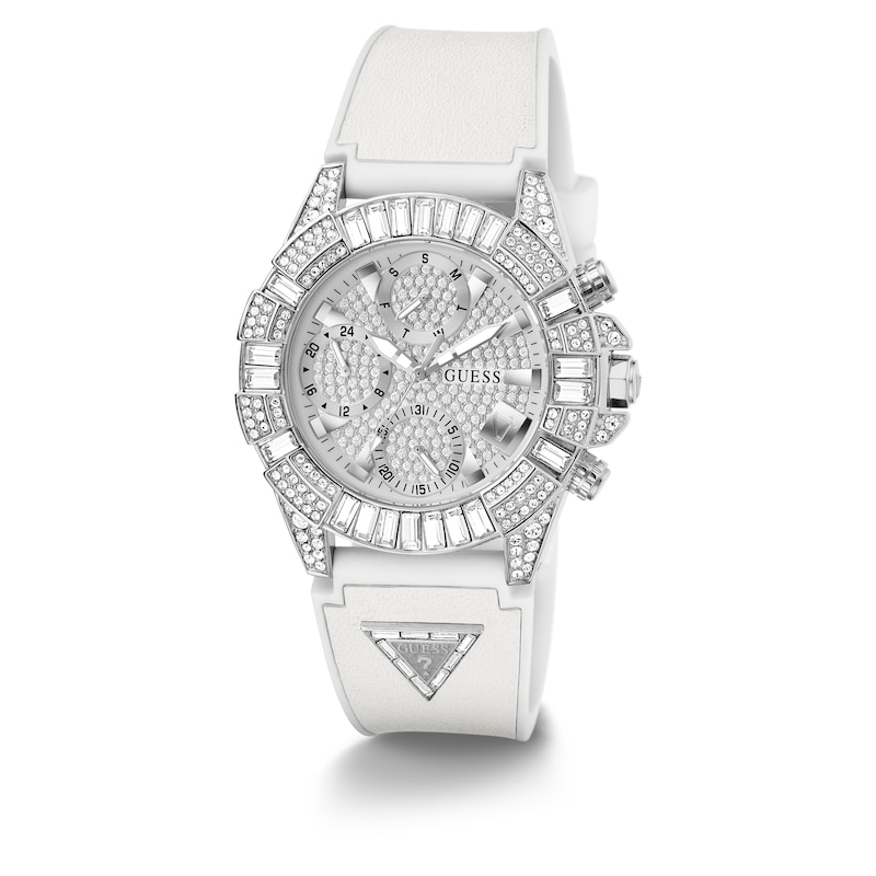 Main Image 5 of Guess 40th Edition Ladies' Stainless Steel Stone Set Fabric Backed Silicone Strap Watch