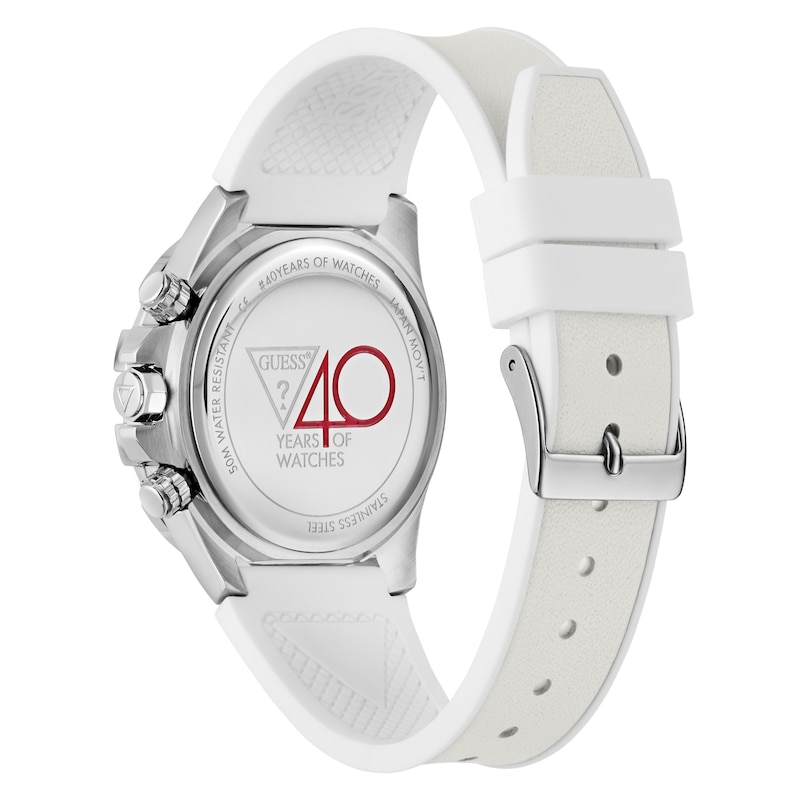 Main Image 6 of Guess 40th Edition Ladies' Stainless Steel Stone Set Fabric Backed Silicone Strap Watch