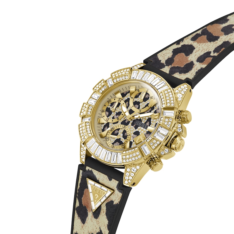 Main Image 4 of Guess 40th Edition Ladies' Gold Tone Stone Set Leopard Print Silicone Strap Watch