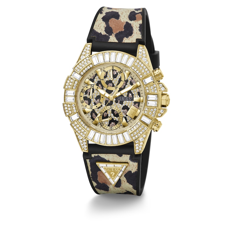Main Image 5 of Guess 40th Edition Ladies' Gold Tone Stone Set Leopard Print Silicone Strap Watch