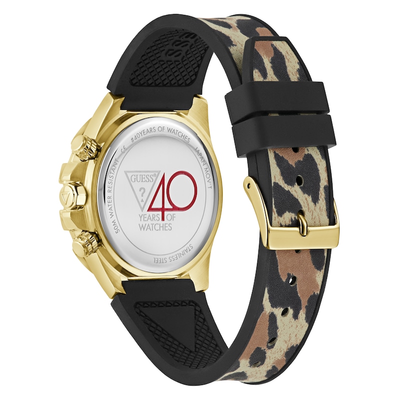 Main Image 6 of Guess 40th Edition Ladies' Gold Tone Stone Set Leopard Print Silicone Strap Watch