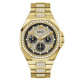 Guess Ladies' Stone Set Black Dial Yellow Tone Bracelet Watch