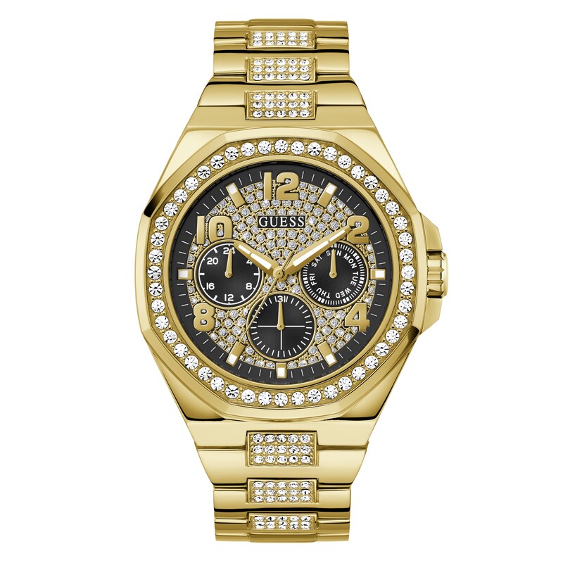 Main Image 1 of Guess Ladies' Stone Set Black Dial Yellow Tone Bracelet Watch