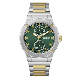 Guess Men's Green Dial Two Tone Bracelet Watch