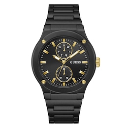 Guess Men's Gold Detail Black Tone Bracelet Watch