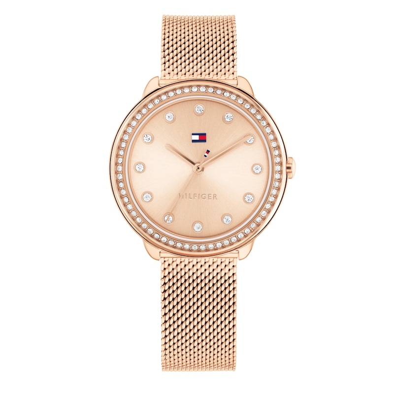 Main Image 1 of Tommy Hilfiger Ladies' Crystal Bezel Rose Gold Tone Mesh Strap Watch