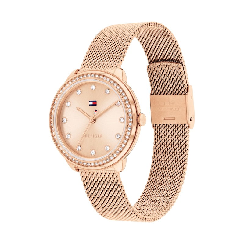 Main Image 2 of Tommy Hilfiger Ladies' Crystal Bezel Rose Gold Tone Mesh Strap Watch