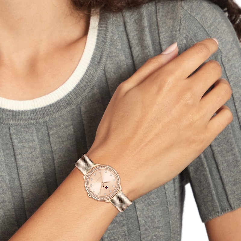 Main Image 4 of Tommy Hilfiger Ladies' Crystal Bezel Rose Gold Tone Mesh Strap Watch