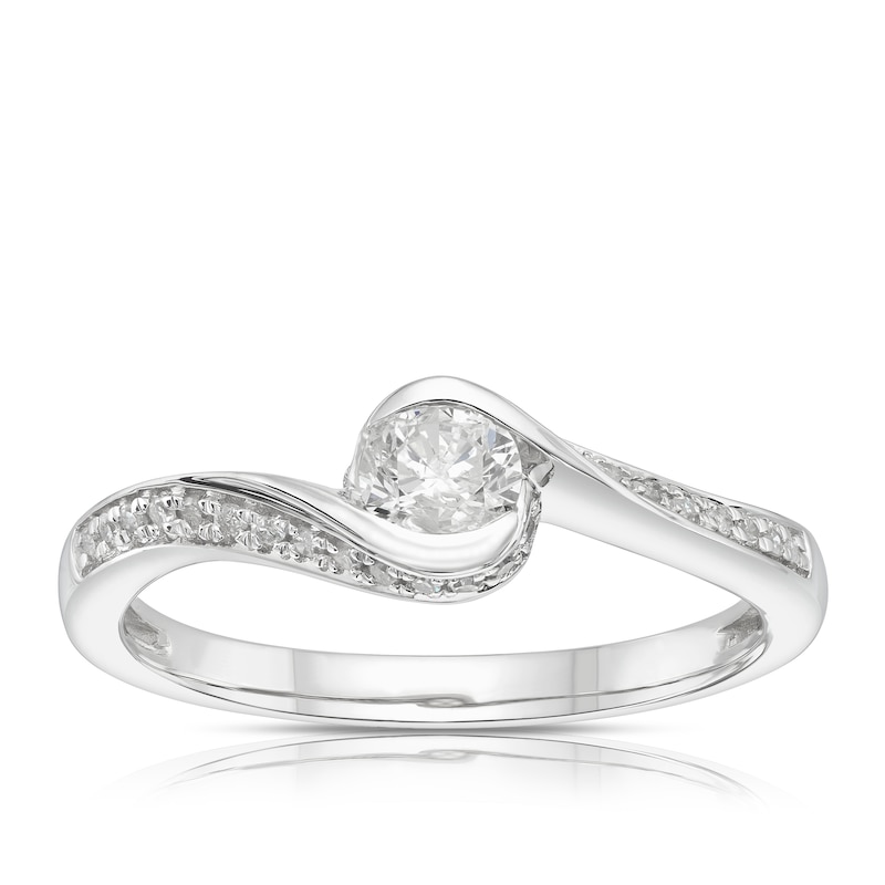Main Image 1 of 9ct White Gold 0.33ct Diamond Twist Solitaire Ring
