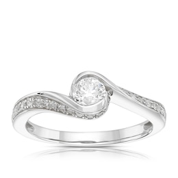 Engagement Ring 9ct White Gold Twist Solitaire 0.50ct Diamond Ring
