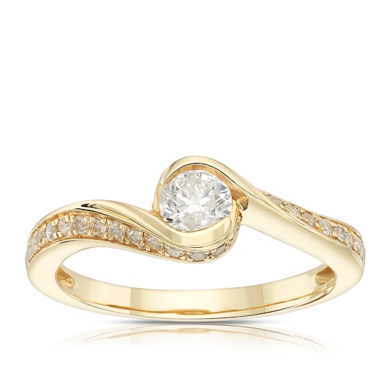 Engagement Ring 9ct Yellow Gold Twist Solitaire 0.50ct Diamo