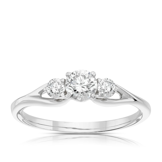 9ct White Gold 0.50ct Diamond Split Shoulder Three Stone Ring