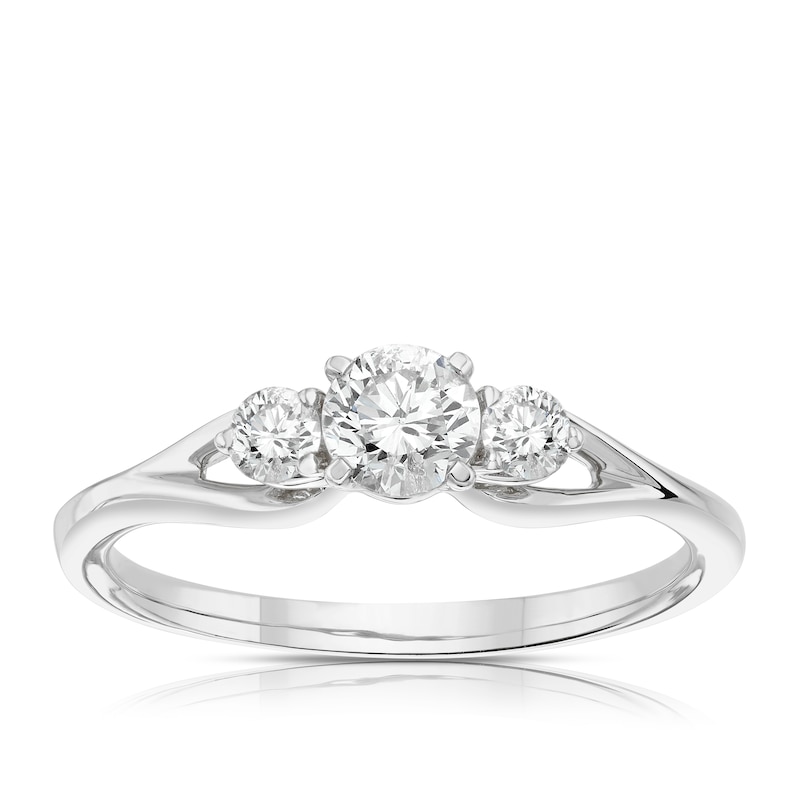 Main Image 1 of 9ct White Gold 0.50ct Diamond Split Shoulder Three Stone Ring