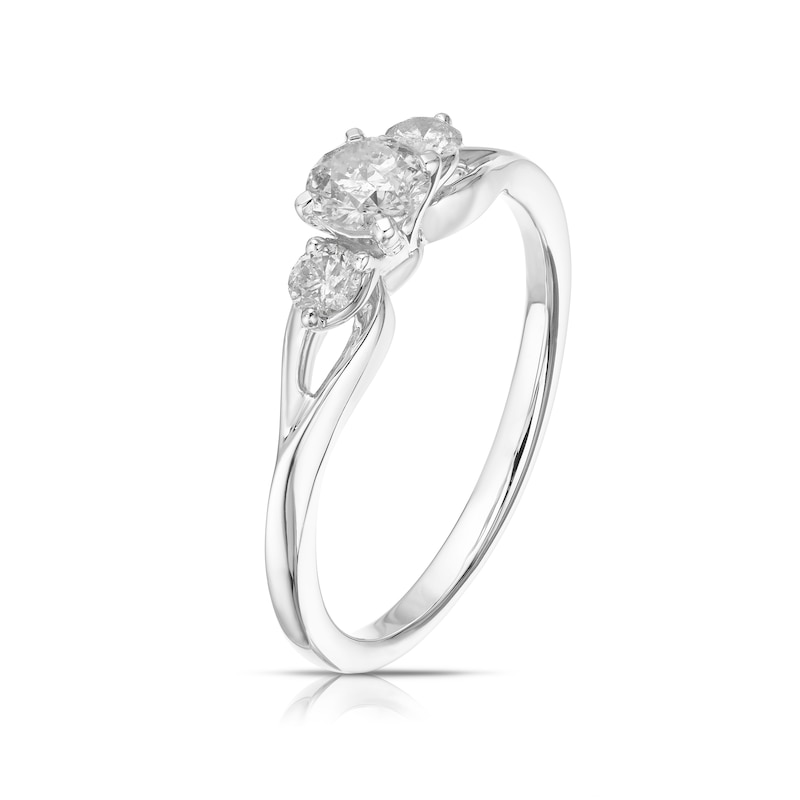 Main Image 2 of 9ct White Gold 0.50ct Diamond Split Shoulder Three Stone Ring