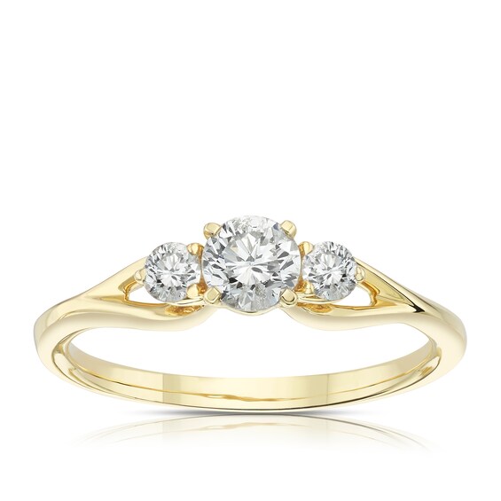 Engagement Ring 9ct Yellow Gold Split Shoulder Three Stone 0