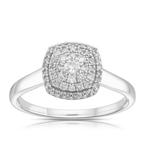 9ct White Gold 0.33ct Diamond Triple Cushion Halo Cluster Ring