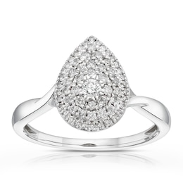 9ct White Gold 0.33ct Diamond Triple Pear Halo Cluster Ring