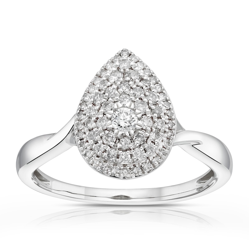 Main Image 1 of 9ct White Gold 0.33ct Diamond Triple Pear Halo Cluster Ring