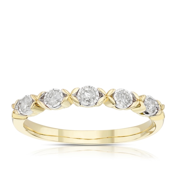 9ct Yellow and White Gold Kiss Eternity 0.15ct Diamond Ring