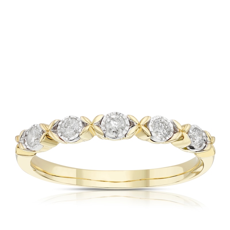 Main Image 1 of 9ct Yellow & White Gold 0.15ct Diamond Kiss Eternity Ring