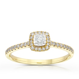 9ct Yellow Gold 0.25ct Diamond Illusion Cushion Halo Ring