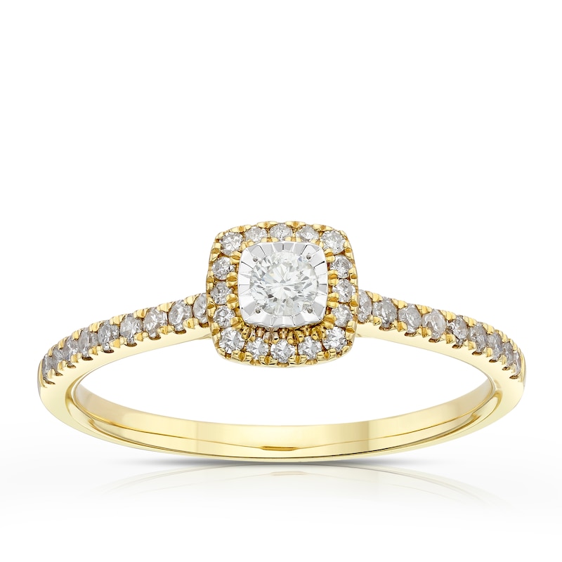 Main Image 1 of 9ct Yellow Gold 0.25ct Diamond Illusion Cushion Halo Ring