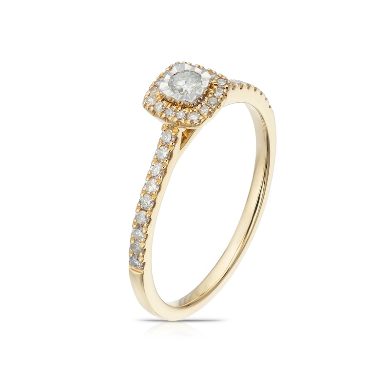Main Image 2 of 9ct Yellow Gold 0.25ct Diamond Illusion Cushion Halo Ring