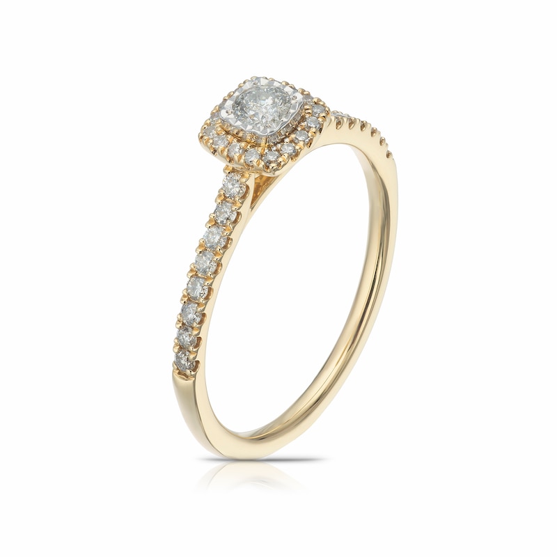 Main Image 2 of 9ct Yellow Gold 0.33ct Diamond Illusion Cushion Halo Ring