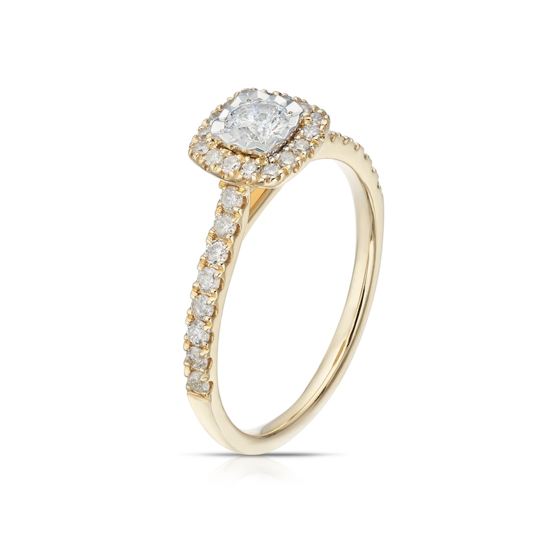 Main Image 2 of 9ct Yellow Gold 0.50ct Diamond Illusion Cushion Halo Ring