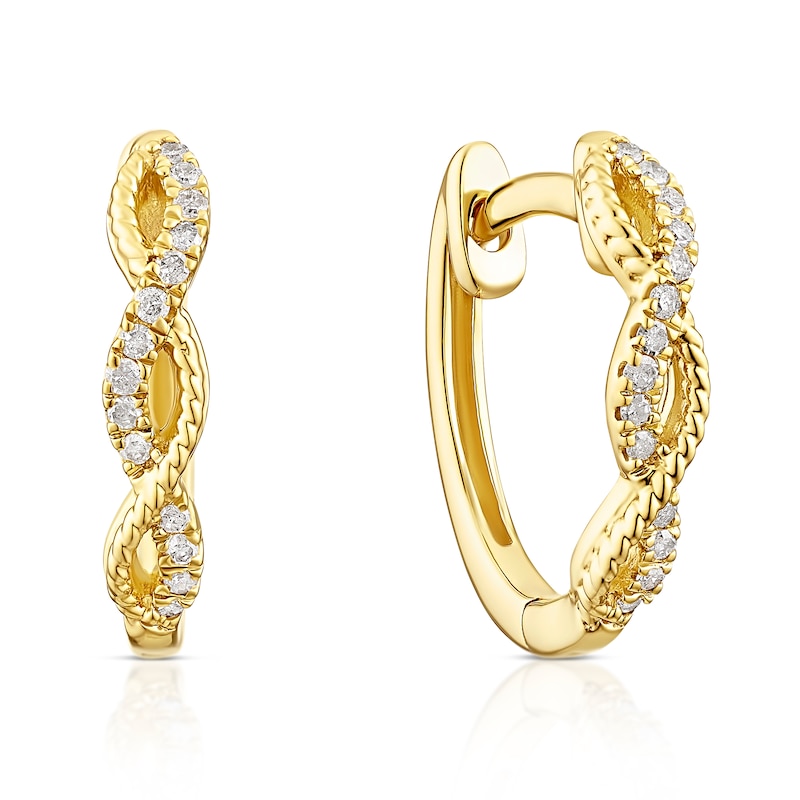 Main Image 1 of Sterling Silver & 18ct Yellow Gold Plated Vermeil 0.10ct Diamond Twist Hoop Earrings