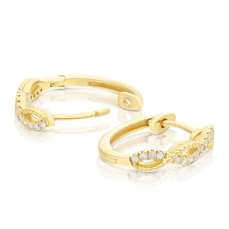 Main Image 2 of Sterling Silver & 18ct Yellow Gold Plated Vermeil 0.10ct Diamond Twist Hoop Earrings
