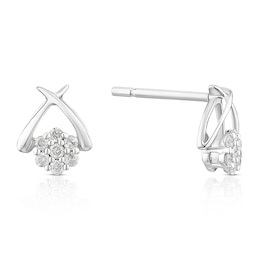 9ct White Gold 0.10ct Diamond Cluster Kiss Stud Earrings