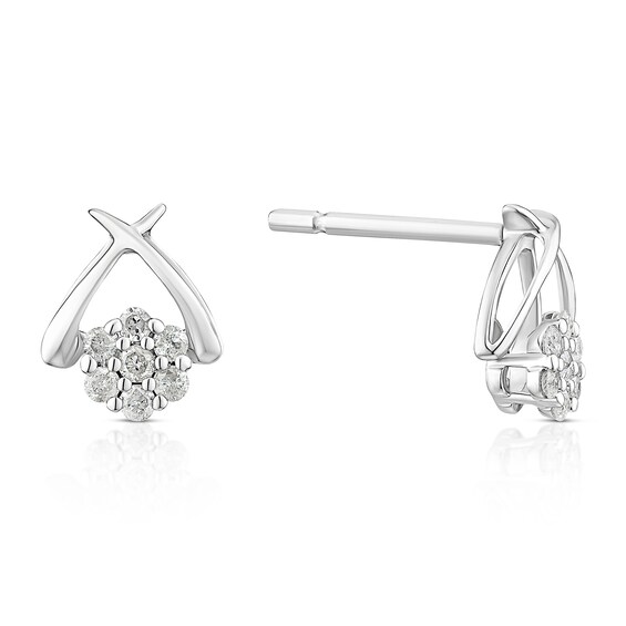 9ct White Gold 0.10ct Diamond Cluster Kiss Stud Earrings