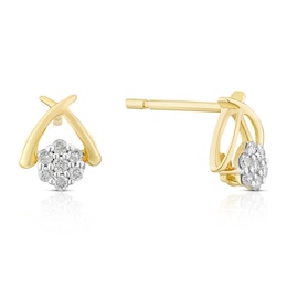 9ct Yellow Gold 0.10ct Diamond Cluster Kiss Stud Earrings