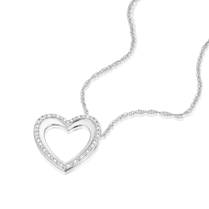 Main Image 2 of Sterling Silver 0.10ct Diamond Open Heart Pendant Necklace