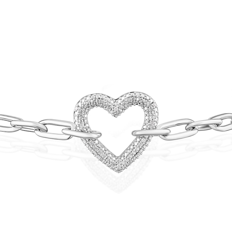 Main Image 2 of Sterling Silver Diamond Heart Paperlink Bolo Bracelet