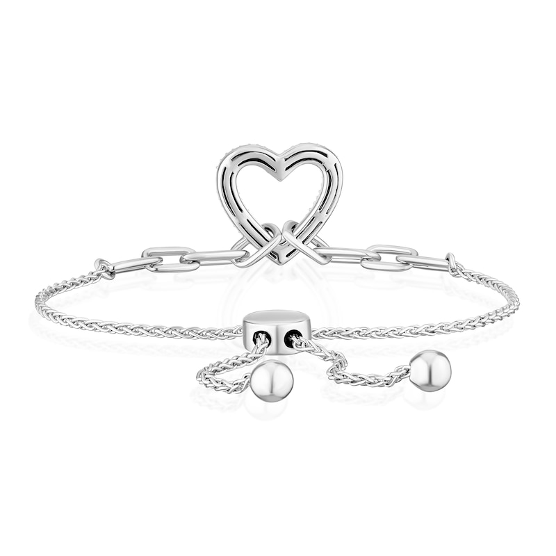 Main Image 3 of Sterling Silver Diamond Heart Paperlink Bolo Bracelet