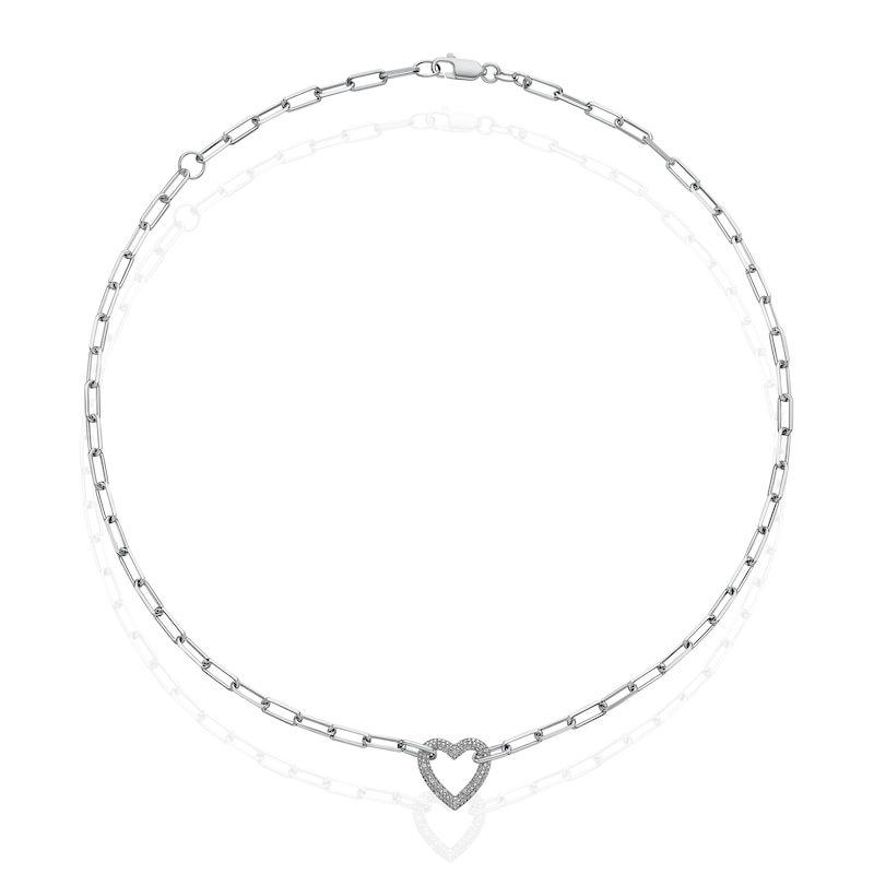 Main Image 2 of Sterling Silver Diamond Heart Pendant Paper Link Chain Necklace