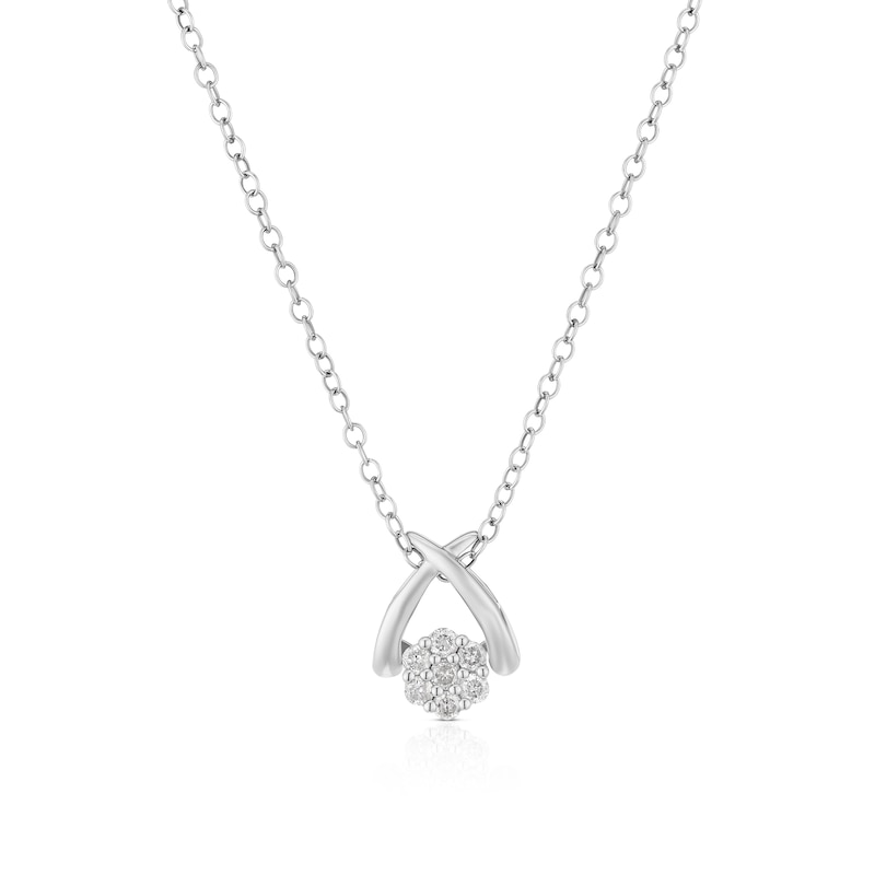 Main Image 1 of 9ct White Gold 0.10ct Diamond Cross Cluster Pendant Necklace