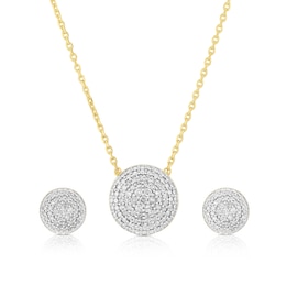 Sterling Silver & 18ct Yellow Gold Plated Vermeil 0.15ct Diamond Cluster Pendant & Earrings Set
