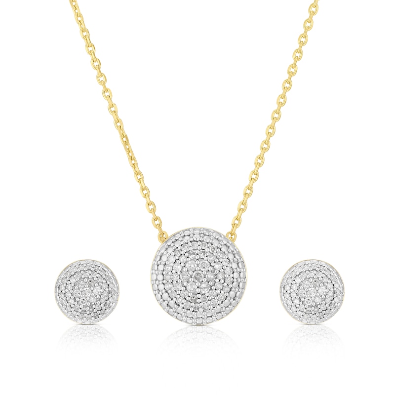 Main Image 1 of Sterling Silver & 18ct Yellow Gold Plated Vermeil 0.15ct Diamond Cluster Pendant & Earrings Set