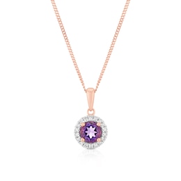9ct Rose Gold Amethyst & Diamond Pendant Necklace