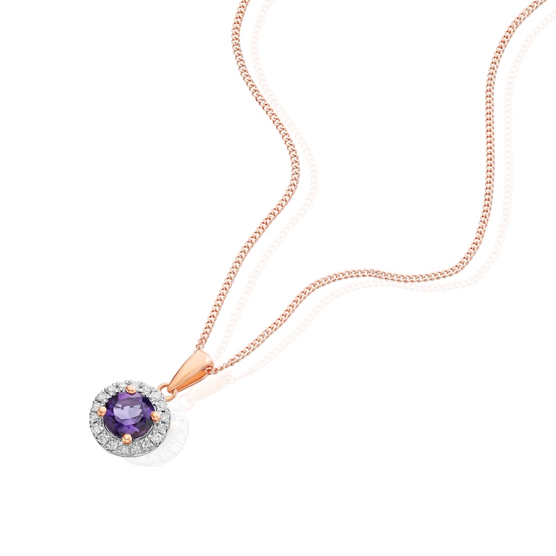 Main Image 2 of 9ct Rose Gold Amethyst & Diamond Pendant Necklace