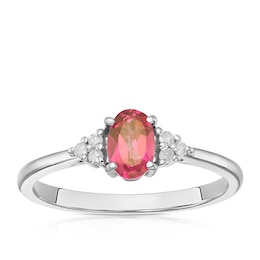 9ct White Gold Diamond & Pink Topaz Trilogy Ring