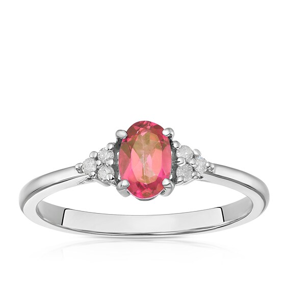 9ct White Gold Diamond and Pink Topaz Trilogy Ring