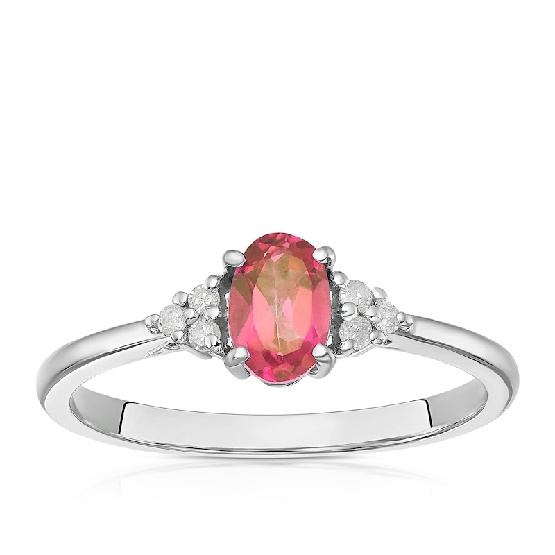 Main Image 1 of 9ct White Gold Diamond & Pink Topaz Trilogy Ring