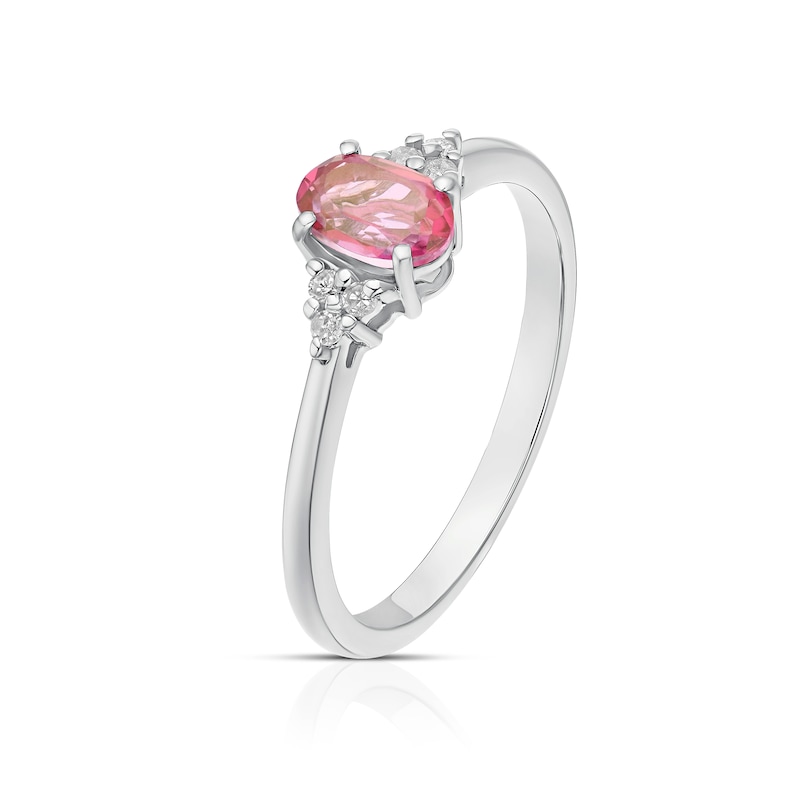 Main Image 2 of 9ct White Gold Diamond & Pink Topaz Trilogy Ring