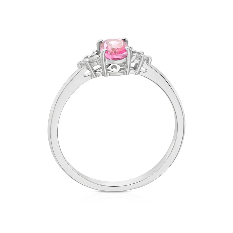 Main Image 3 of 9ct White Gold Diamond & Pink Topaz Trilogy Ring